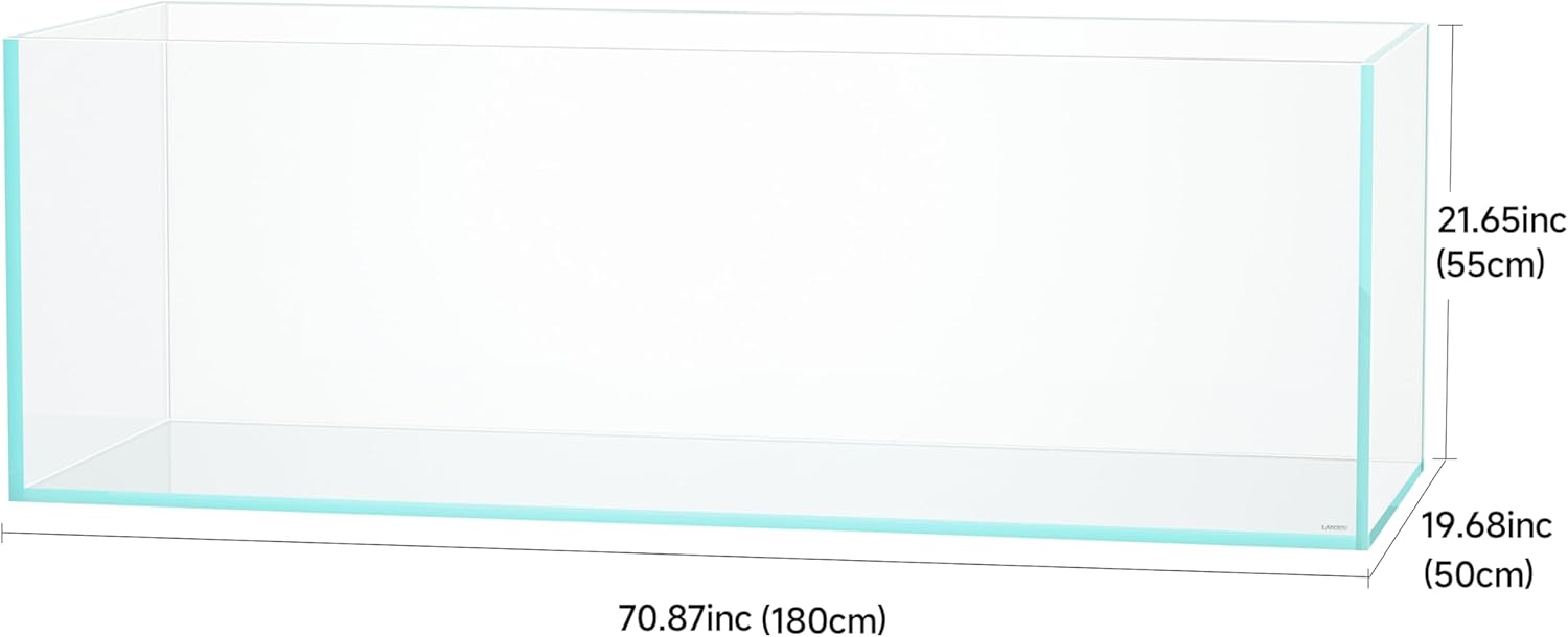 LANDEN 180 Standard Tank 114.19 Gal Rimless Low Iron Aquarium XL Fish Tank, Bookshelf Aquarium, W70.87×D19.69×H21.26 in (180×50×55cm) 19mm Thickness with Black Nano Foam Leveling mat Included