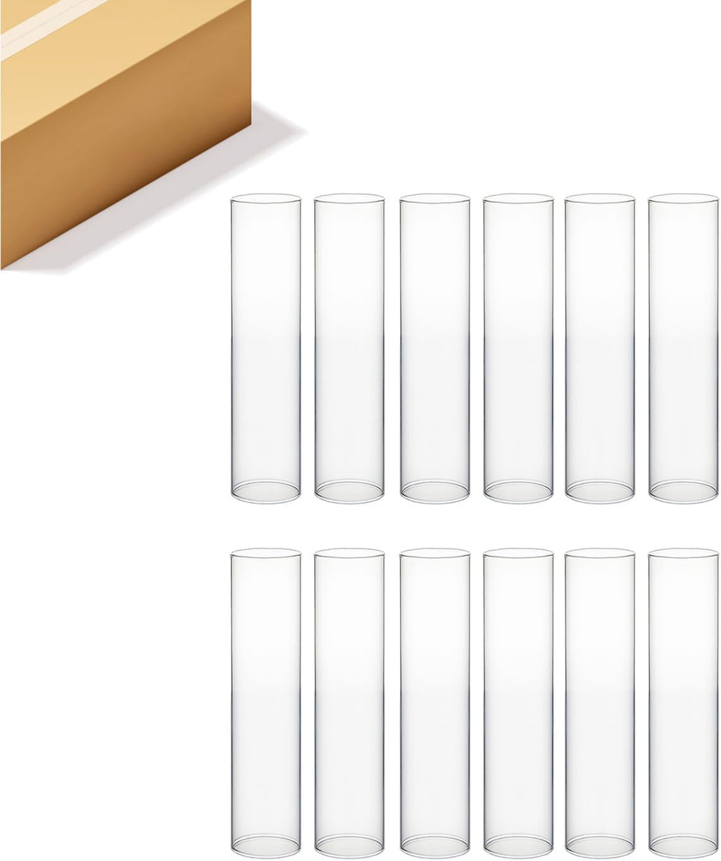 WGVI Hurricane Candle Holder Sleeve, Wide 2.5", Height 14", Clear Glass Cylinder Candleholder, Chimney Tube, Open Ended Candle Shade, 12 Pieces Bulk