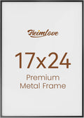 Heimlove 17x24 Metal Picture Frame,Black Aluminum Wall Gallery Poster Puzzles Artwork frames-Real Tempered Glass,Mounting Horizontally or Vertically Decor for Wall-1Pack