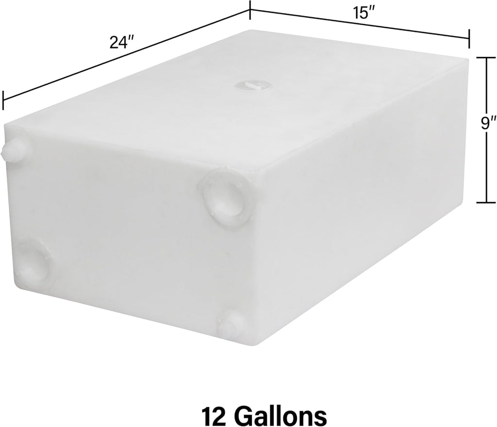 12 Gallon RV Fresh Water Tank, Potable Water Storage Tank for Drinking, Cooking, Cleaning, and Showering, Use in Campers, Trailers, Motorhomes, and RVs, Cube Shape, 24" x 15" x 9" (WT-5544)