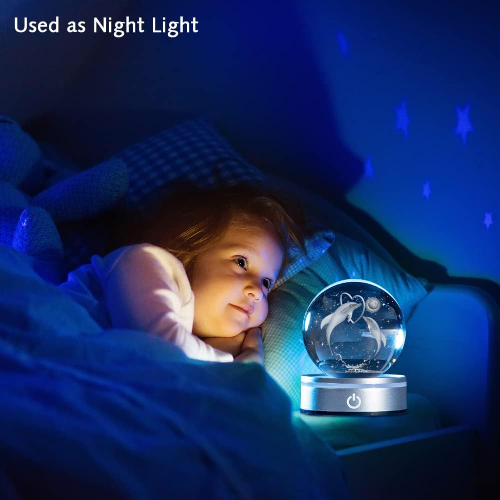 IFOLAINA 3D Dolphin Crystal Ball Night Lights Dolphin Lovers Gifts for Her Him Christmas Birthday Mothers Day Crystal Sphere Bedroom Decor