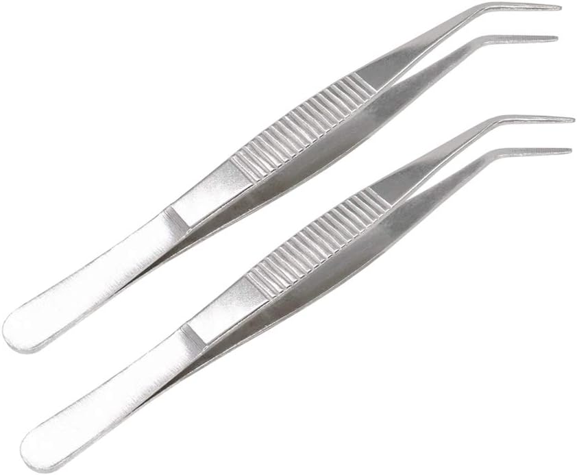 5-1/2 Inch Stainless Steel Tweezers with Curved Serrated Tip Multipurpose Forceps for Craft Repairing 2 Pack