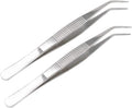 5-1/2 Inch Stainless Steel Tweezers with Curved Serrated Tip Multipurpose Forceps for Craft Repairing 2 Pack