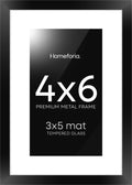 Homeforia 4x6 Picture Frame Black, High End Metal 4 x 6 Black Frames with Mat 3 x 5 for Art, 4x6 Desk Frame Matted to 3x5 inch Photo, 4 by 6 Wall or Tabletop Frames, Tempered Glass, Wall Kit, Set of 1