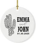 Andaz Press 2.8" Ceramic Porcelain Personalized Christmas Cactus Ornament, Western Cactus, Custom Cactus Christmas Ornaments, Succulent Ornament Cactus Decor, Wedding, Engagement Gift for Couples