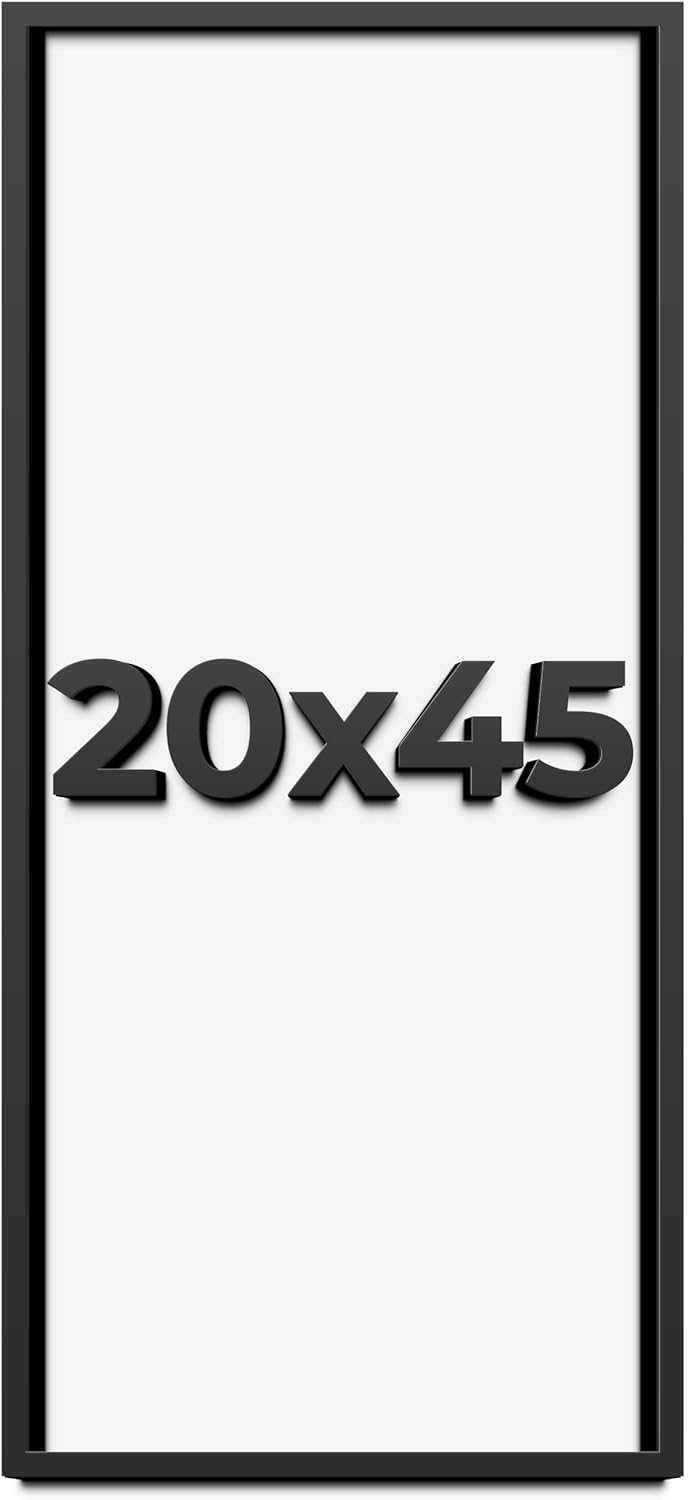 20x45 Shadow Box Frame Black | 1 Inch Deep Solid Wood Shadowbox Display Frame | UV Resistant Acrylic Plexiglass, Acid Free Backing, and Hanging Hardware | Dugan Picture Frame Style