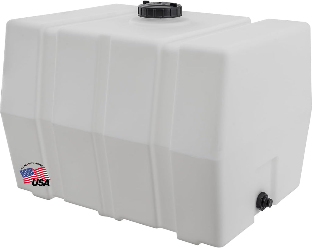 RomoTech 82123929 Horizontal Square Reservoir Water Tank, 100 gallon, Made in USA, Natural Poly Tank For Non-Flammable Liquids, UV-Resistant, Ideal for Agricultural Use, RV Water Storage