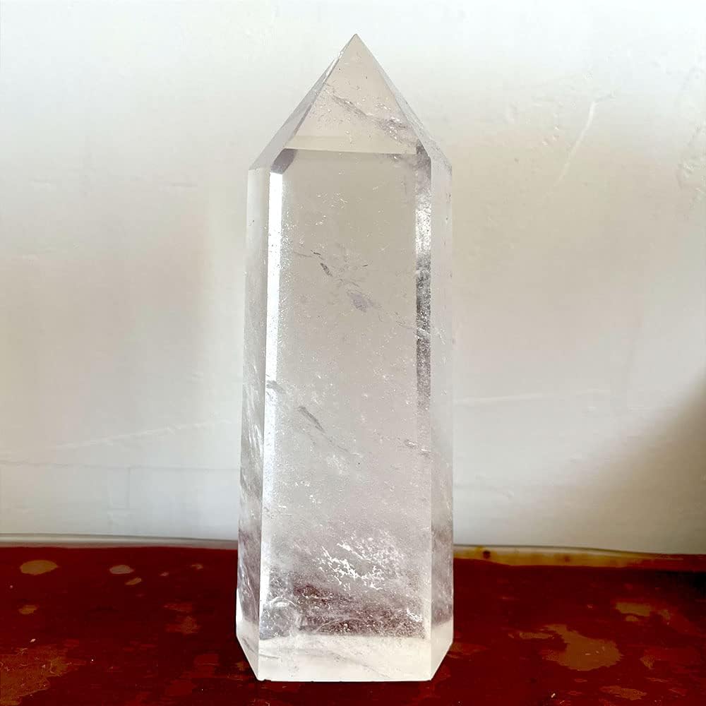 Big Natural Crystal Large Clear Quartz Point Lemurian Seed Crystal Healing Obelisk Home Decor (5-6inch)