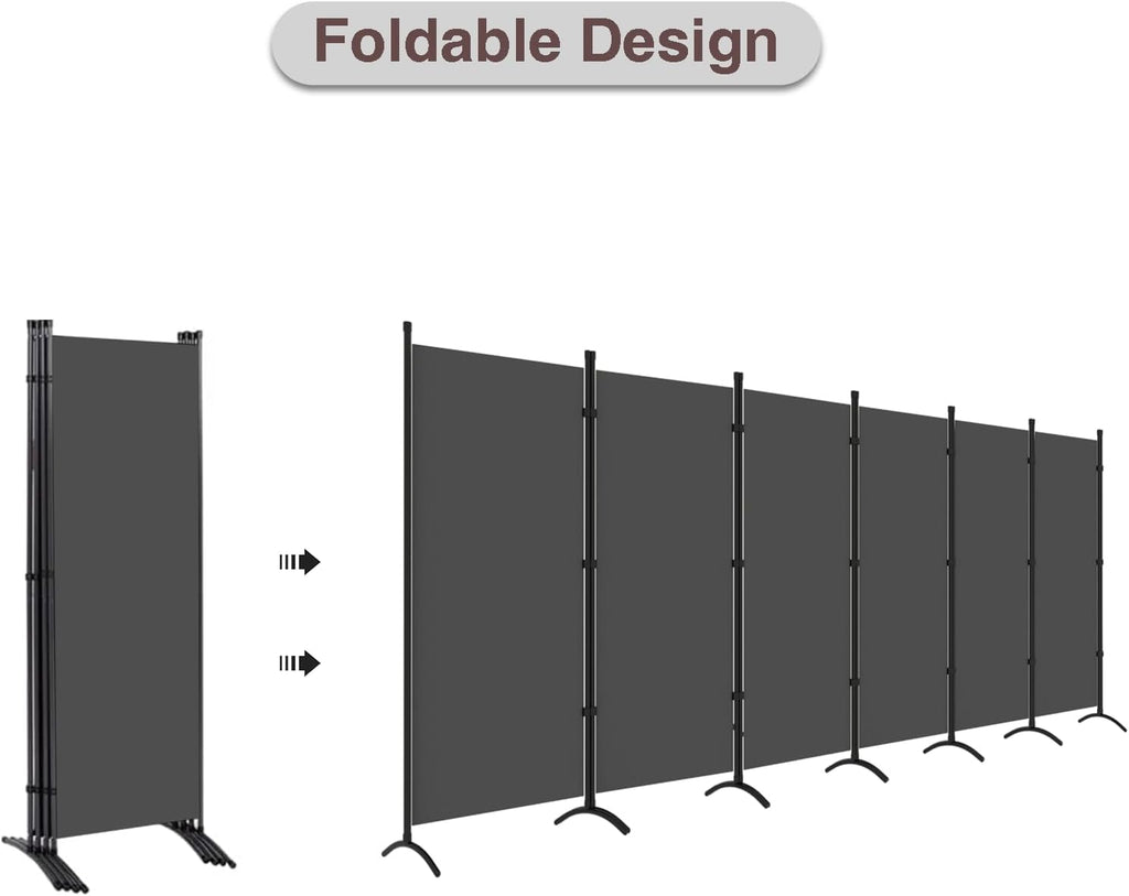 Room Divider, 6 Panel Room Dividers and Folding Privacy Screens, 6FT Partition Room Office Wall Divider for Separation 200" W Fabric, Portable Freestanding Room Divider Wall (Grey)