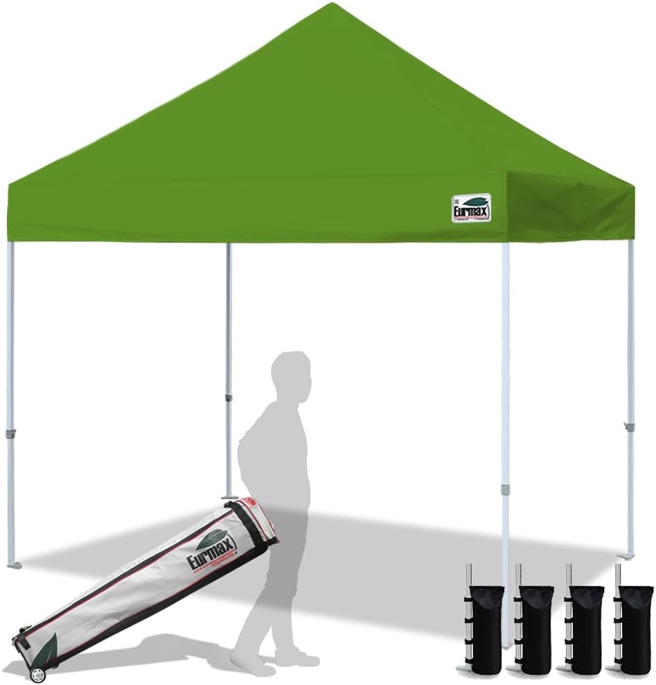 Eurmax USA Standard 10x10ft Patio Pop Up Canopy Tent for Outdoor Events Commercial Instant Canopies with Heavy Duty Roller Bag,Bonus 4 Canopy Sand Bags(Field Green)