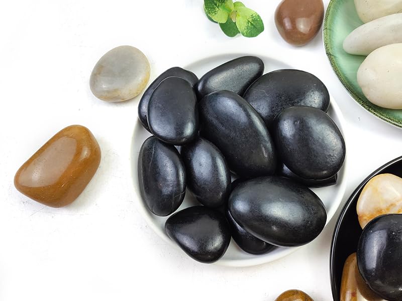 Natural Black River Rocks - 2-3 inch 5LB High Polished Decorative Pebbles, Black Stones for Landscaping, Natural River Rocks for Outdoor Décor, Polished Pebbles for Plants.