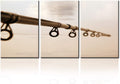 TUMOVO Fishing Rod Picture for Living Room Fishing Tackle Wall Art Angling Artwork 3 Panel Brown Canvas Grunge Paintings Giclee Home Modern Decor Framed Ready to Hang Posters and Prints(48”WX24”H)