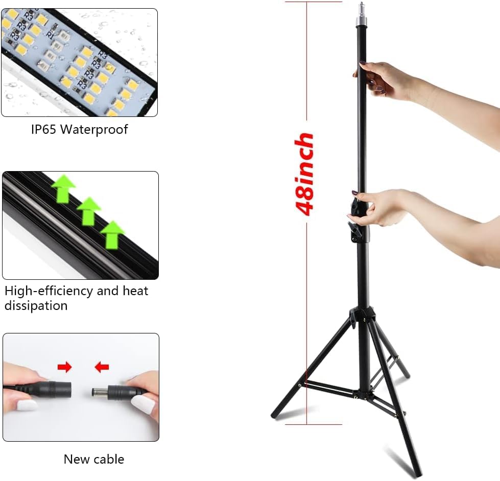 GHodec Grow Light with Stand, 200W 6000K Full Spectrum Gooseneck Floor Plant Light for Indoor Plants Growing,5 Dimmable Levels & Auto On/Off Timer, Tripod Stand Adjustable 15-48 in
