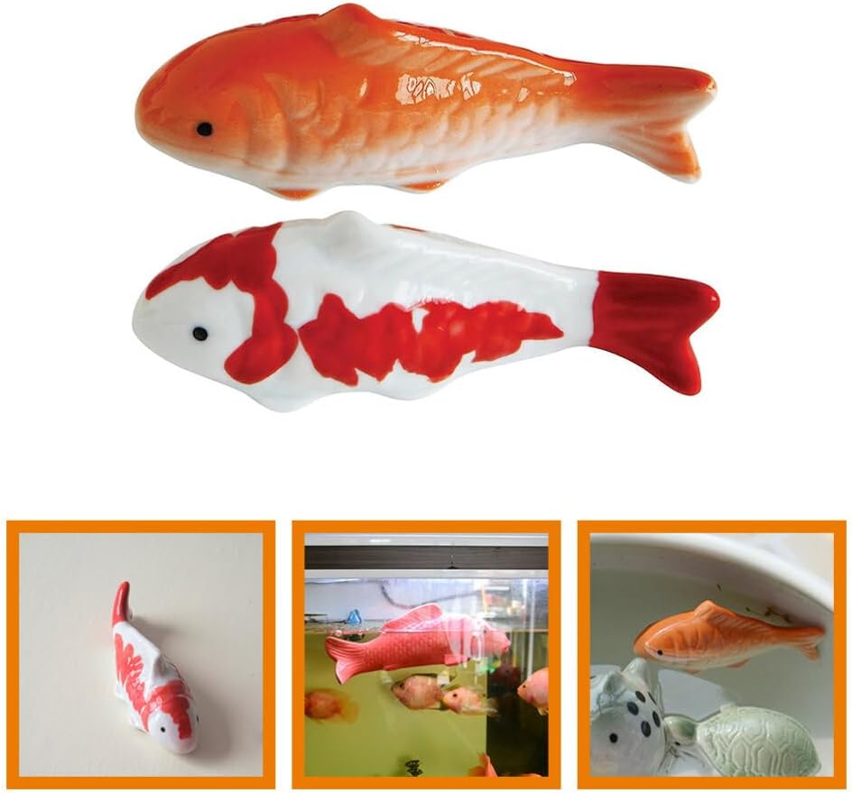Milisten Ceramic Floating Fish, 2pcs Aquarium Floating Goldfish Koi Fish Floatable Figurines Realistic Fish Tank Fish, Tea Pet Decor, Fairy Garden, Pond Desktop Ornaments, 10.00X4.00X3.50CM