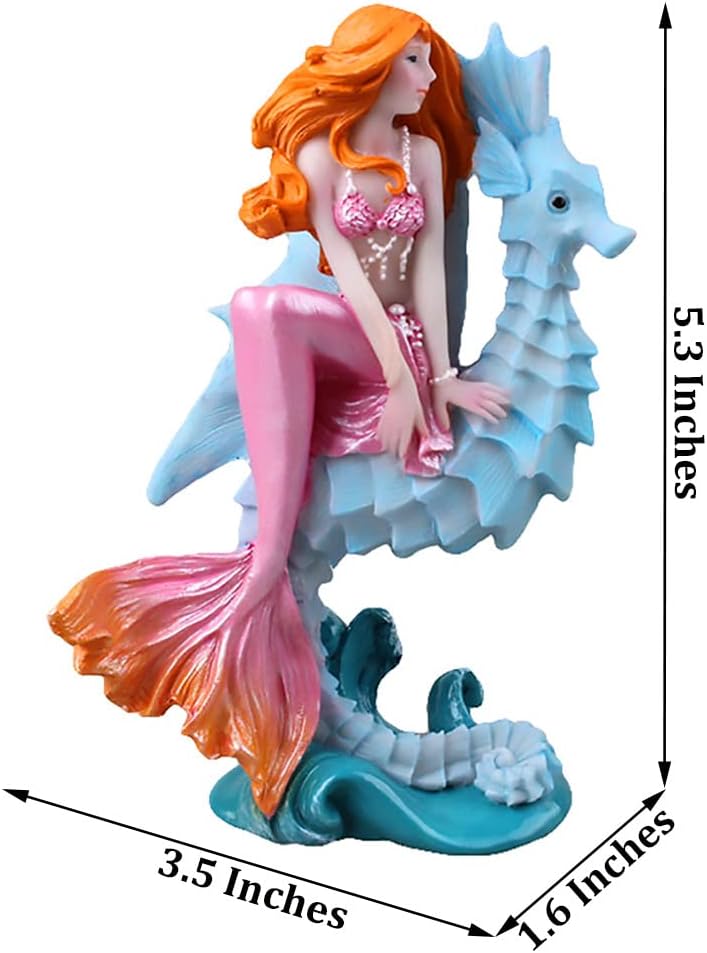 Aquarium Ornament - Seahorse Mermaid Decorations,Fish Tank Supplies Accessories,Mermaid Gifts for Girls, Mediterranean Princess Statue Home Decoration