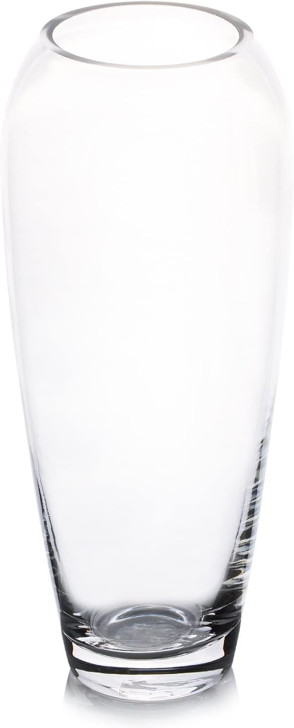 Enova Floral Oval Domed Glass Vase for Flowers, 4" W 9" H Clear Large Domed Bullet Cylinder Floral Vase for Home Decor, Wedding Centerpiece Event (1 Piece)