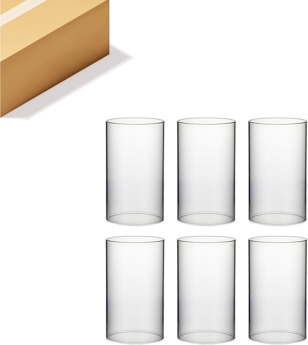 WGVI Hurricane Candle Holder Sleeve, Wide 3.5", Height 6", Clear Glass Cylinder Candleholder, Chimney Tube, Open Ended Candle Shade, 6 Pieces Bulk