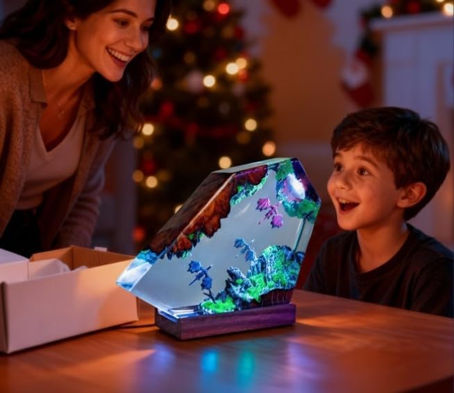 Dragon Resin Lamp – Resin Art Night Light with 16 Color LED, USB Powered Dragon Desk Lamp with Wooden Base & Remote,Handmade Gift for Christmas, New Year