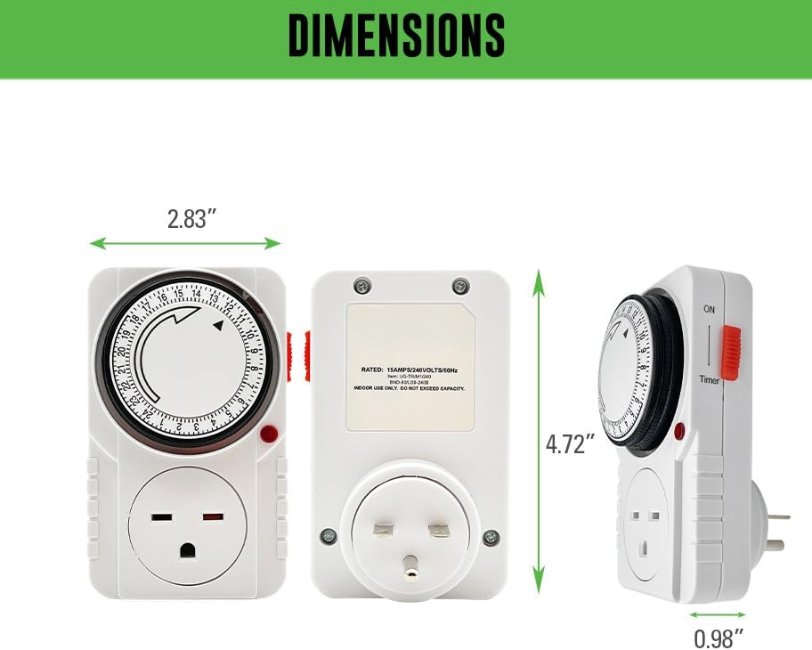 Generic 240V Mechanical Timer with Dual Outlet for Aquarium, Grow Light, Hydroponics, Indoor Lighting, Home Appliances, White, TM-M1/240