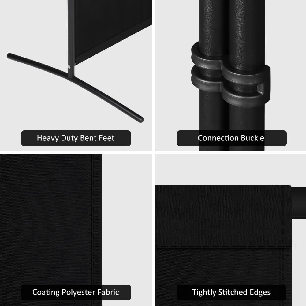 Kokorona 4 Panel Room Divider, 6FT Tall Folding Privacy Screen Wall Dividers, Portable Privacy Screen Freestanding Room Divider for Room Separation, Included - Cover Strips, Black, 136''W x 71''H