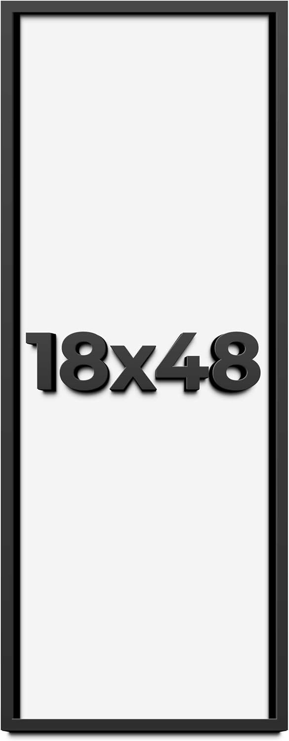 18x48 Shadow Box Frame Black | 1 Inch Deep Solid Wood Shadowbox Display Frame | UV Resistant Acrylic Plexiglass, Acid Free Backing, and Hanging Hardware | Dugan Picture Frame Style