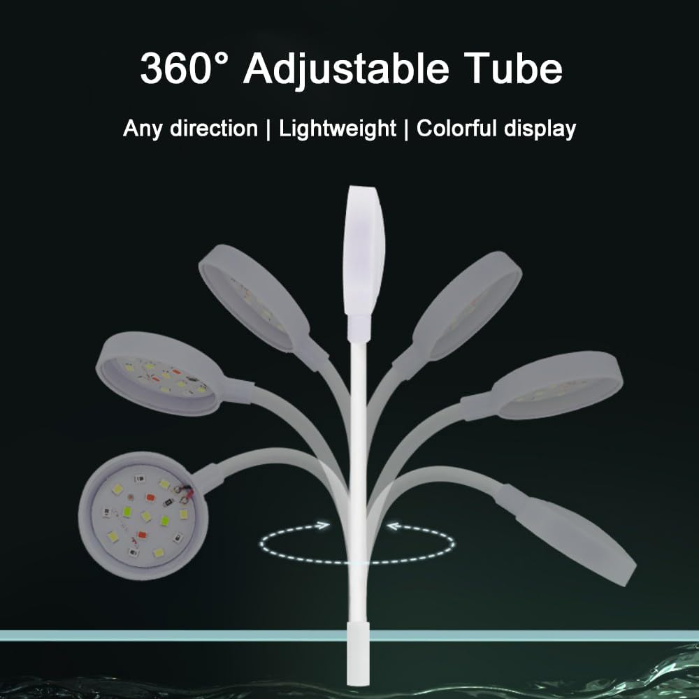 Tyasoleil Mini LED Aquarium Clip Light with 360° Rotation & Flexible Gooseneck, USB-Powered High Brightness Fish Tank Light for Aquatic Plants, Waterproof Cover, Eye-Caring Flicker-Free