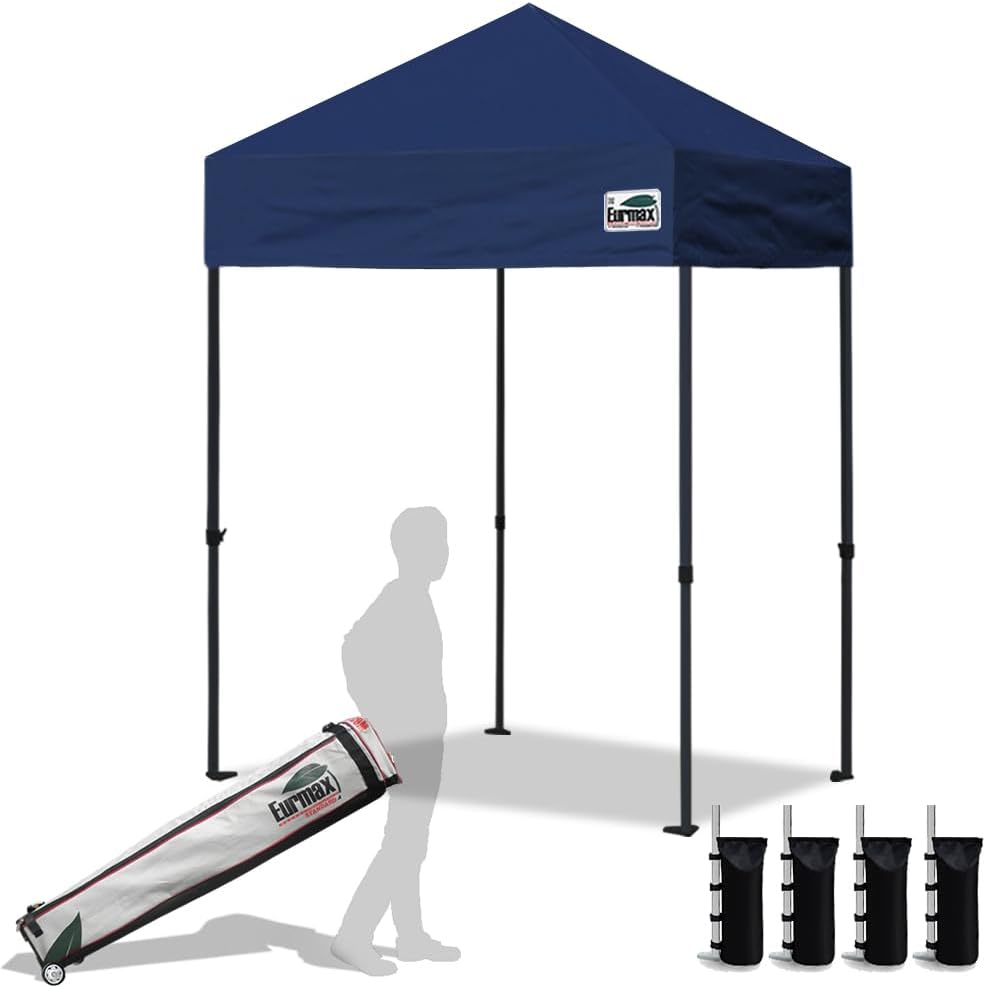 Eurmax USA 5'x5' Pop Up Canopy Tent Commercial Instant Canopies with Heavy Duty Roller Bag,Bonus 4 Sand Weights Bags (Navy Blue)