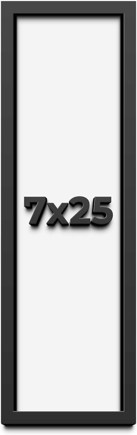 7x25 Shadow Box Frame Black | 1 Inch Deep Solid Wood Shadowbox Display | UV Resistant Acrylic Plexiglass, Acid Free Backing, and Hanging Hardware | Dugan Picture Frame Style