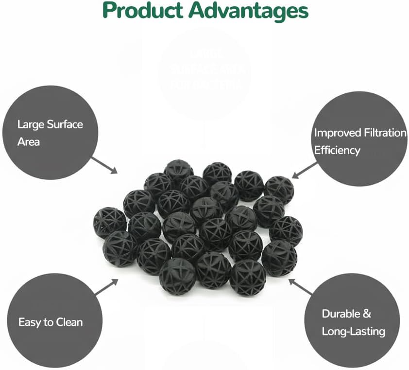 J-star 100pcs 1-Inch Fish Tank Bio Filter Balls, Aquarium & Pond Filter Media, Includes Filter Media Bags, for Wall-Mounted Filter, Bottom Filter