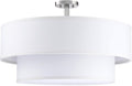 5 Light Off White Double Drum Fabric Shade Semi Flush Mount Ceiling Light,Close to Ceiling Light Fixture Brushed Nickel Finish,24 inch Semi Flush Drum Light for Bedroom,Living Room,Dining Room Hallway