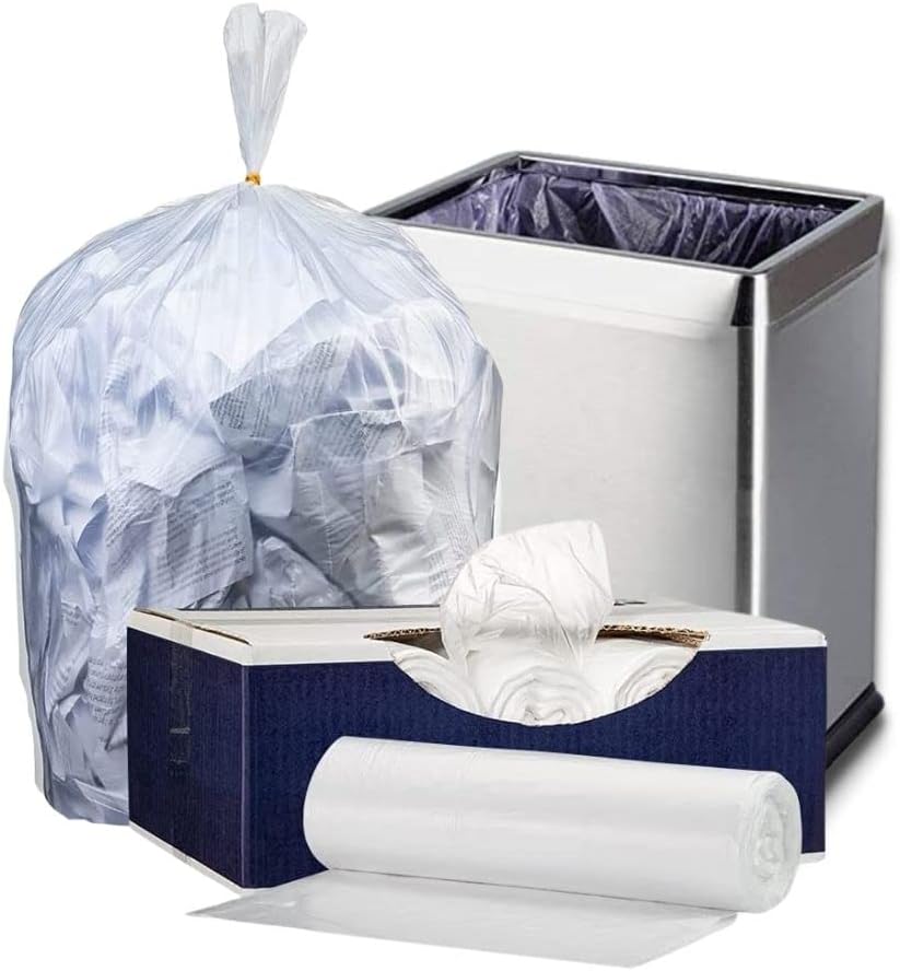 Plasticplace 12-16 Gallon Trash Bags, Clear High Density Garbage Bags Liners, 24" x 33" (1000 Count), Leak-Proof, Durable Offices, Schools, Cleaning Services Trashbags Heavy Duty Can Liner, 8 Microns