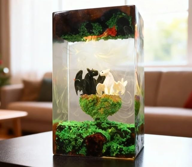 Dragon Resin Lamp – Resin Art Night Light with 16 Color LED, USB Powered Dragon Desk Lamp with Wooden Base & Remote,Handmade Gift for Christmas, New Year