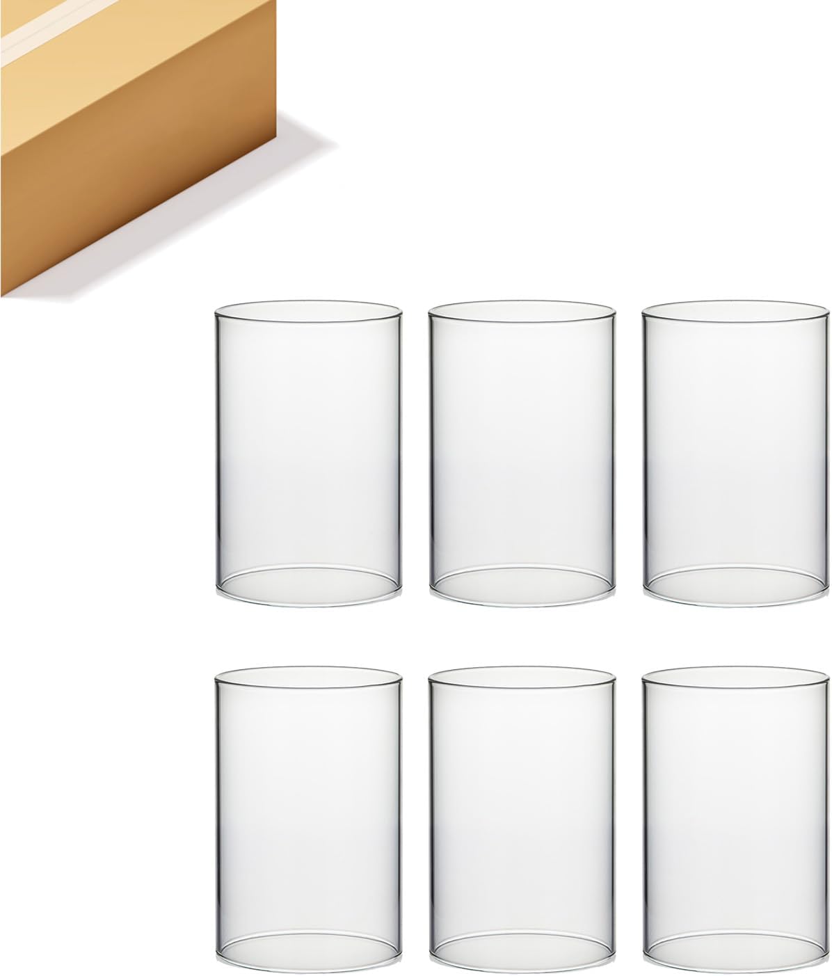 WGVI Hurricane Candle Holder Sleeve, Wide 4", Height 6", Clear Glass Cylinder Candleholder, Chimney Tube, Open Ended Candle Shade, 6 Pieces Bulk
