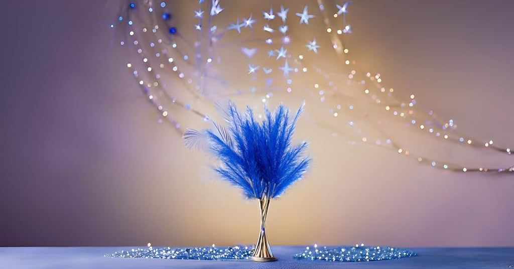 UiiziC Faux Pampas Grass 6 PCS 33.5"/85cm Dried Fluffy Bling-Bling Artificial Flowers Ascendant Grass for Vase Fillers Wedding Party Bouquets Home Hotel Centerpieces Decor (Bright Blue)