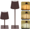 LUTEC 2 Pack Cordless Table Lamp,6000mAh Rechargeable Battery Operated Desk Lamp,Two Adjustable Heights,Waterproof, Touch Control & 3 Color Stepless Dimming for Restaurant/Bedroom/Bars/Outdoor (Brown)