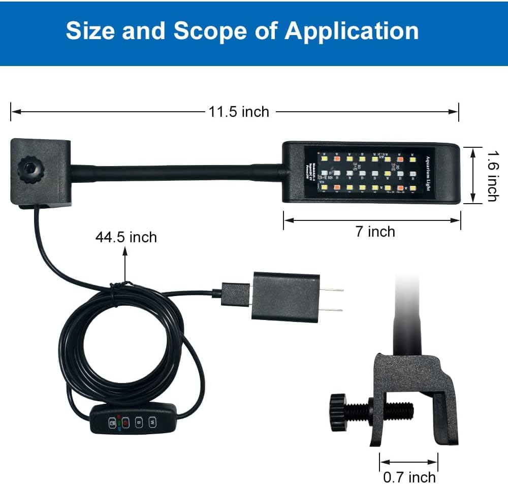 VARMHUS Fish Tank Clip on Light,Aquarium lED Light,Fish Tank RGB Clamp Plant Light with Timer Dimmer (4.8W)