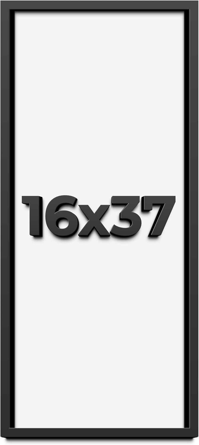 16x37 Shadow Box Frame Black | 1 Inch Deep Solid Wood Shadowbox Display Frame | UV Resistant Acrylic Plexiglass, Acid Free Backing, and Hanging Hardware | Dugan Picture Frame Style
