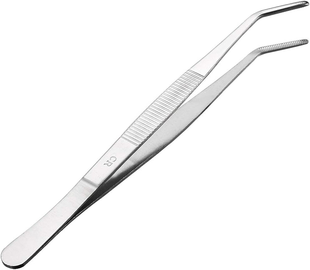 8 Inch Stainless Steel Tweezers with Curved Serrated Tip Multipurpose Forceps for Craft Repairing 2 Pack