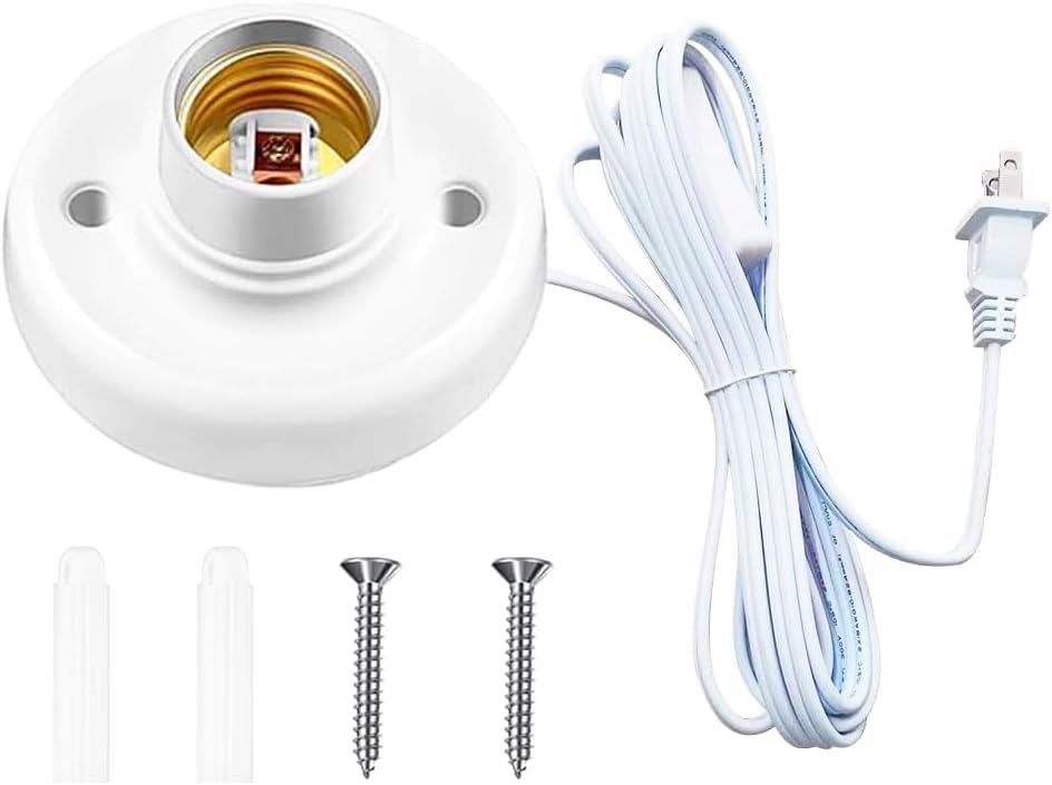 15ft Light Bulb Socket with Cord,Light Socket,E26/ E27 Lamp Base Desktop Cord On/Off Switch Hanging,Light Bulb Socket,Light Socket with Cord