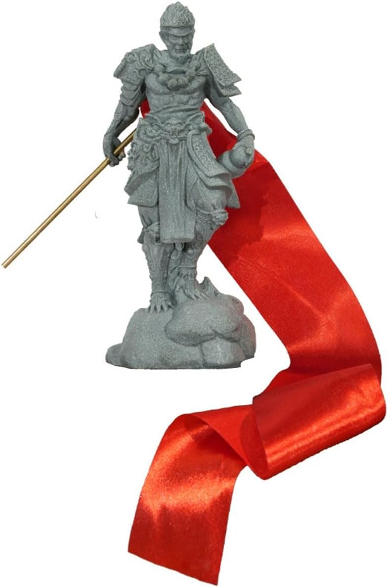 livelyfish Aquarium Monkey King Statue Standing Sun Wukong Figurine Sandstone Decorative for Fish Tank Garden Decor (L)