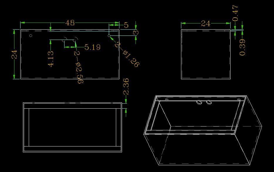 120-3GO Gallon Starfire Aquarium w/Center Overflow 48x24x24 H 12mm Ghost Overflow