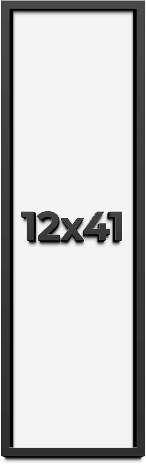 12x41 Shadow Box Frame Black | 1 Inch Deep Solid Wood Shadowbox Display Frame | UV Resistant Acrylic Plexiglass, Acid Free Backing, and Hanging Hardware | Dugan Picture Frame Style