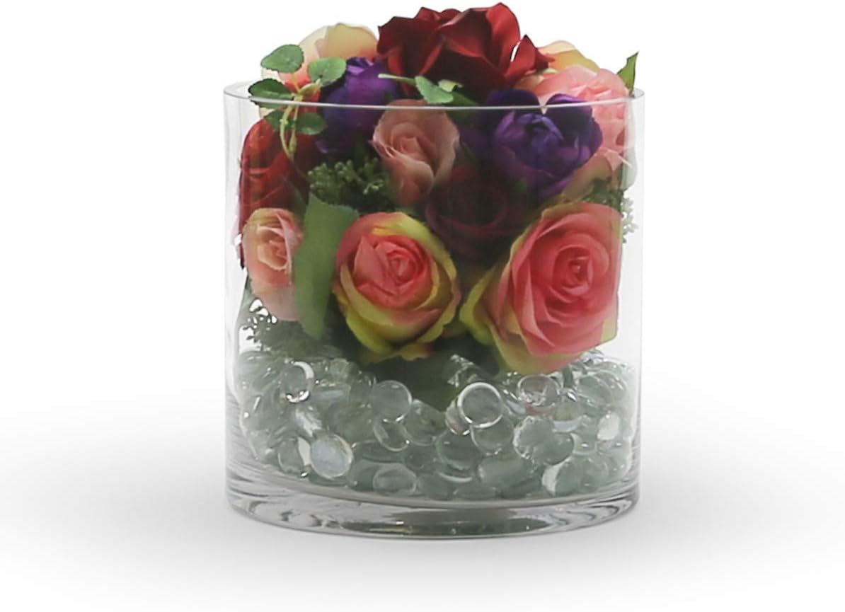 WGV Cylinder Vase Bulk, Width 7", Height 7", Clear Wide Large Diameter Flower Glassware, Floral Container, Planter Terrarium for Wedding Party Event, Home Accent Decor, 6 Pieces
