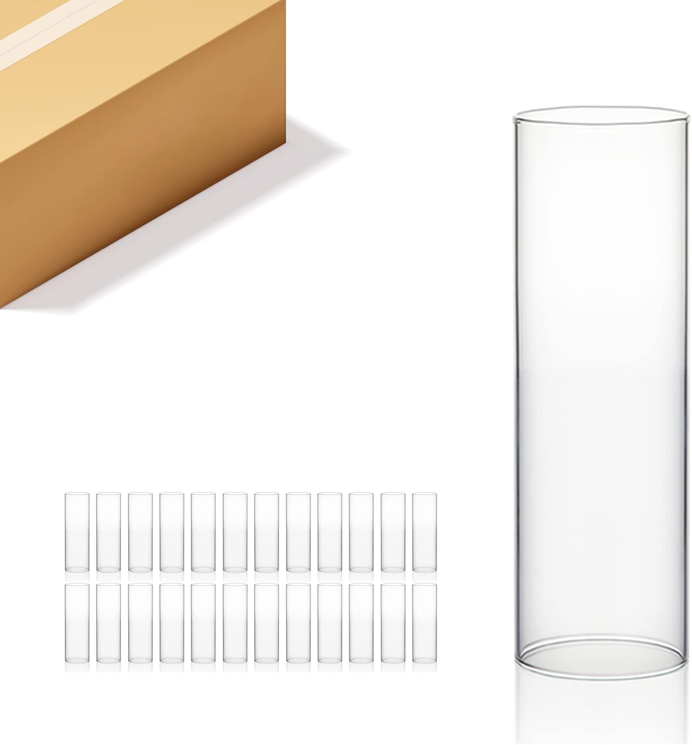 WGVI Hurricane Candle Holder Sleeve, Wide 2.5", Height 8", Clear Glass Cylinder Candleholder, Chimney Tube, Open Ended Candle Shade, 24 Pieces Bulk