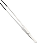 Reptile Feeding Tongs, Stainless Steel Lizard Feeding Tongs, Aquarium Straight Feeding Tweezers for Reptiles with Rubber Tip, Terrarium Feeding Tongs 10.63" L, Black Silver Tone