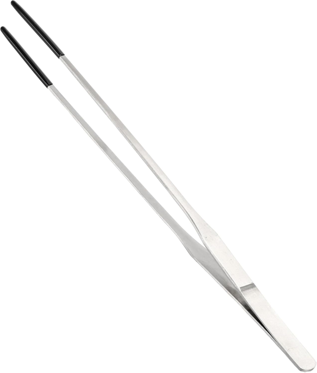 Reptile Feeding Tongs, Stainless Steel Lizard Feeding Tongs, Aquarium Straight Feeding Tweezers for Reptiles with Rubber Tip, Terrarium Feeding Tongs 10.63" L, Black Silver Tone