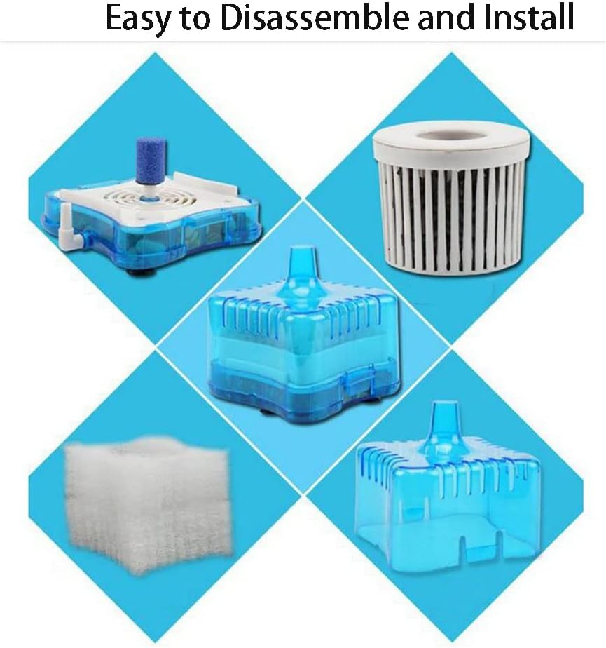 Fish Tank Filter Aquarium Sponge Filter Quiet Small Filter for 1-20 Gallon Aquariums Detachable with Activated Carbon and Air Stone Blue (Air Pump and Air Hose not Included)