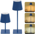 LUTEC 2 Pack Cordless Table Lamp,6000mAh Rechargeable Battery Operated Desk Lamp,Two Adjustable Heights,Waterproof, Touch Control & 3 Color Stepless Dimming for Restaurant/Bedroom/Bars/Outdoor (Blue)