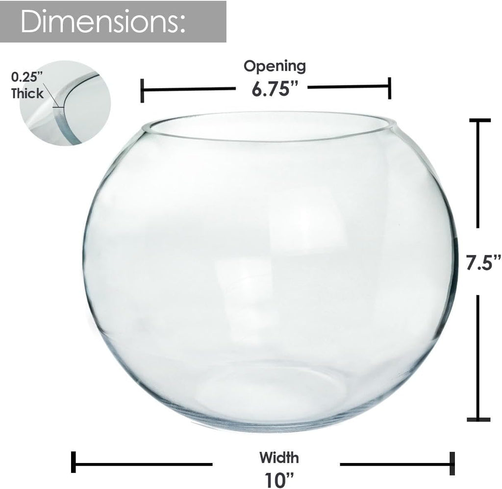 Craft And Party, Glass Bubble Vase, 8" Height x 10" Width, Set of 4 Glass Fish Bowl Vase, Bubble Bowl vase for Terrarium, Flower Vase Centerpiece