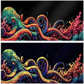 36X24IN Blacklight Octopus Sea Monster HD 3D Black Light Aquarium Background UV Reactive Background Terrarium Background with 10 EVA Double-Sided Tape